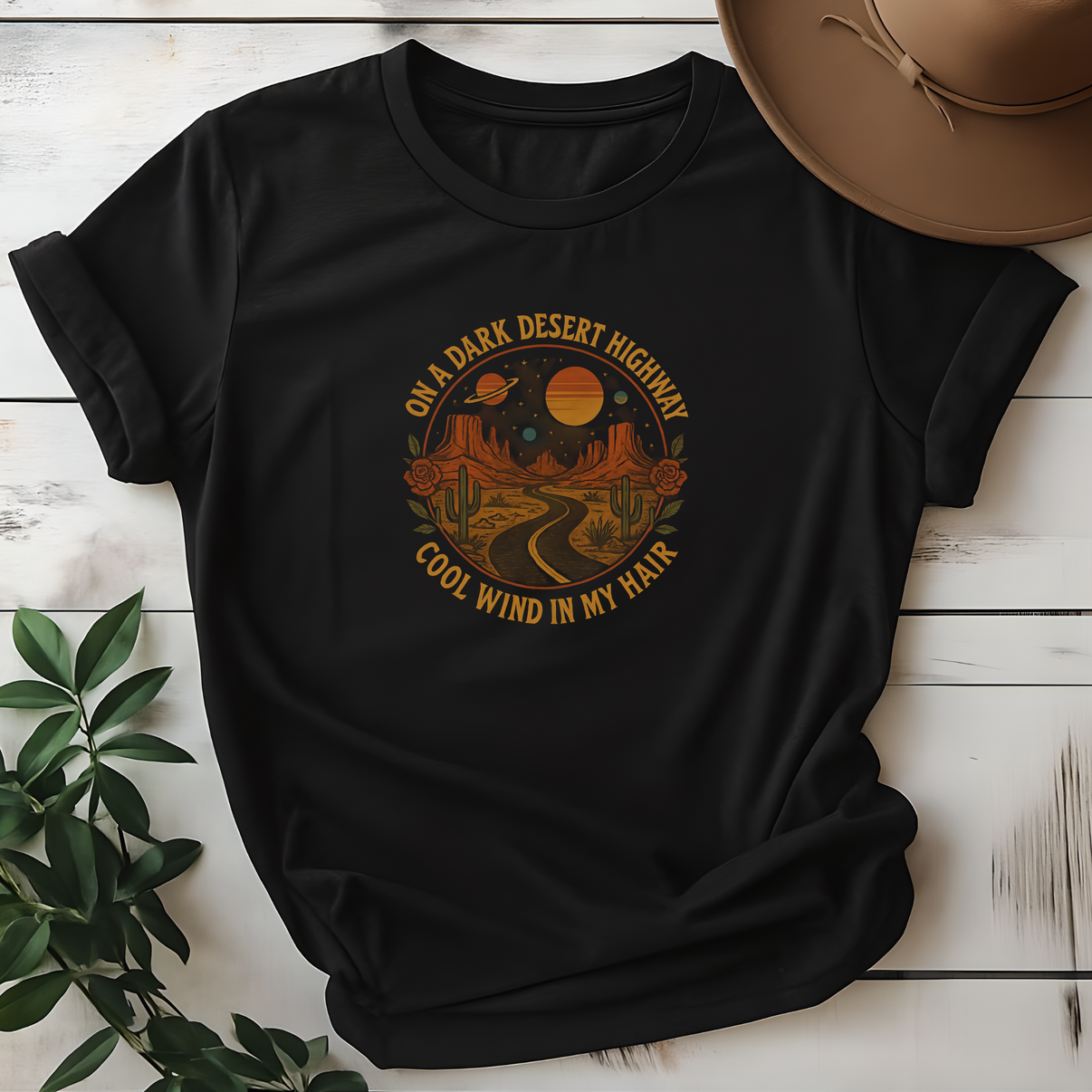 On A Dark Desert Highway Adventure Mountain Camping Tee - Design & Print Hub