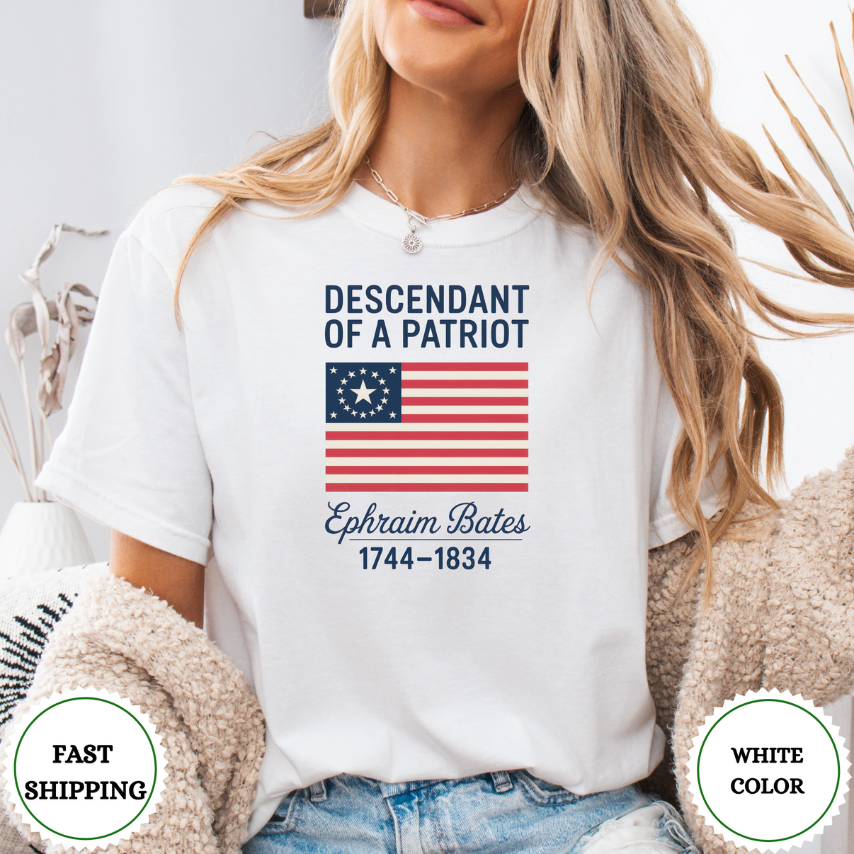 Descendant Of A Patriot Ephraim Bates Tees - Design & Print Hub