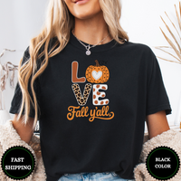 Love Fall Y’all Tee – Leopard Pumpkin Autumn Shirt - Design & Print Hub
