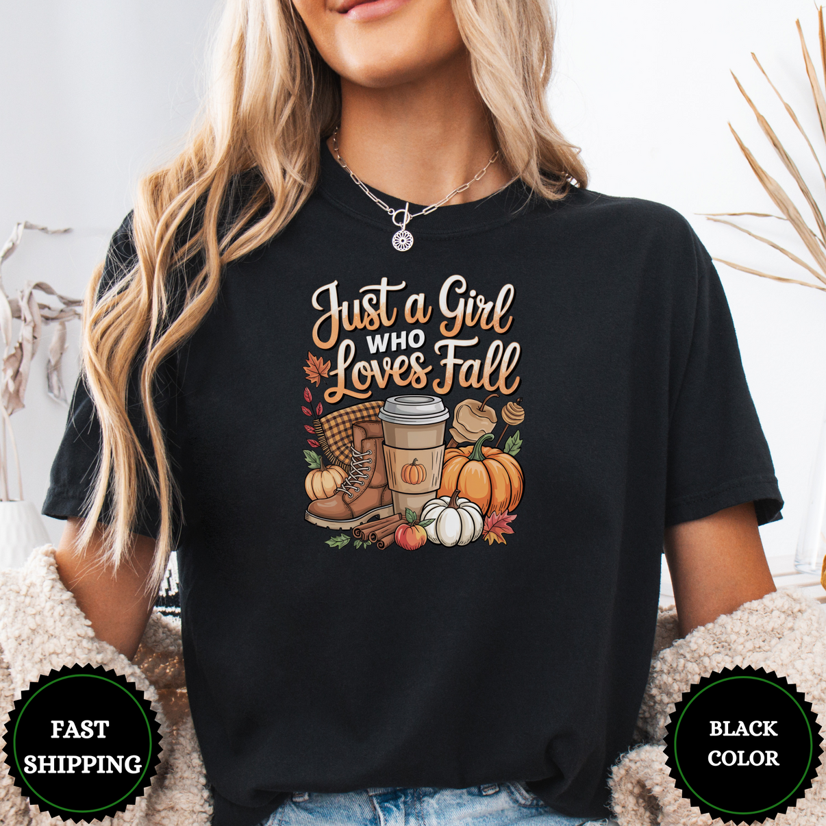 Girl Who Loves Fall Tee – Autumn Coffee Pumpkin Shirt - Design & Print Hub