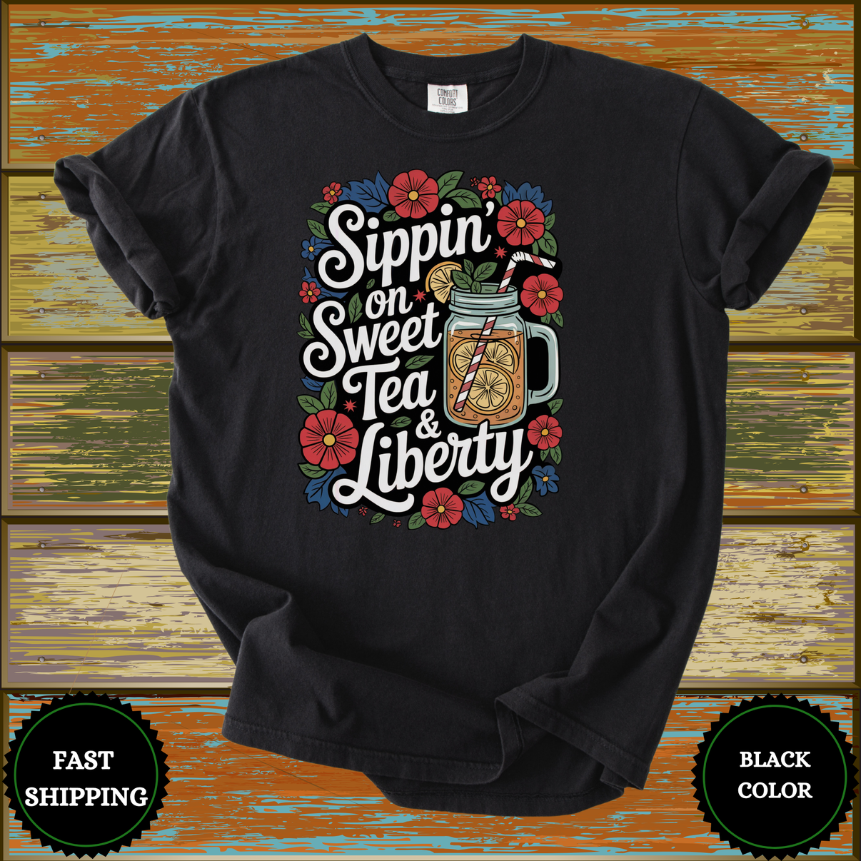 Sippin’ On Sweet Tea & Liberty Tee – Southern Patriotic Shirt for Summer BBQs & July 4th - Design & Print Hub