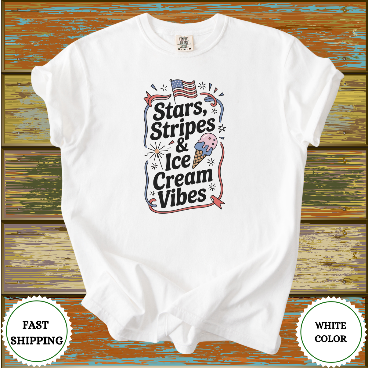 Stars Stripes & Ice Cream Vibes Shirt - Design & Print Hub