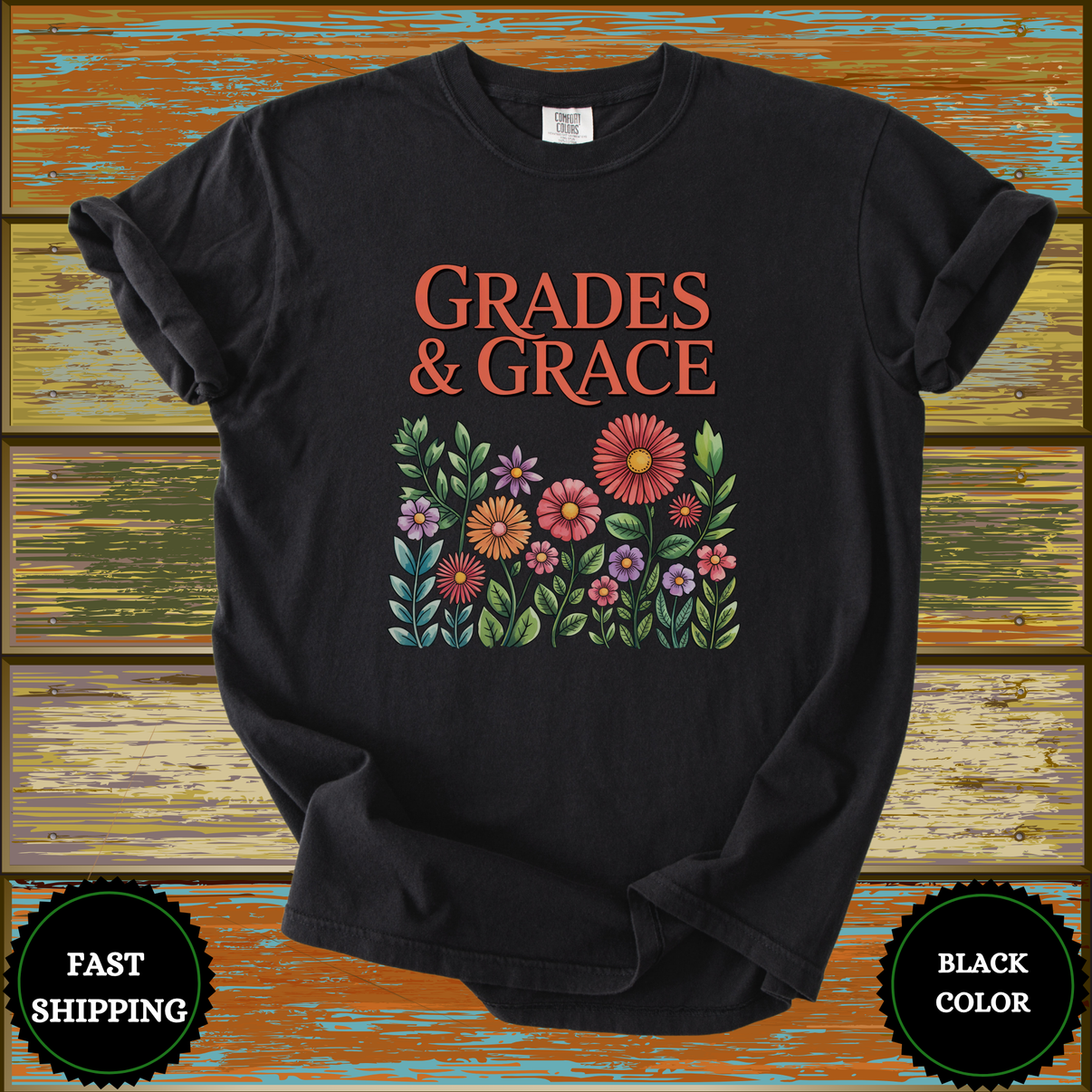 Grades & Grace Teacher Shirt – Floral Inspirational Tee for Educators - Design & Print Hub