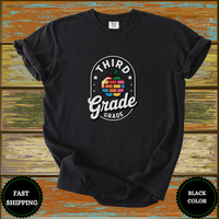 Third Grade Teacher Shirt – Retro Rainbow Apple Brick Design - Design & Print Hub