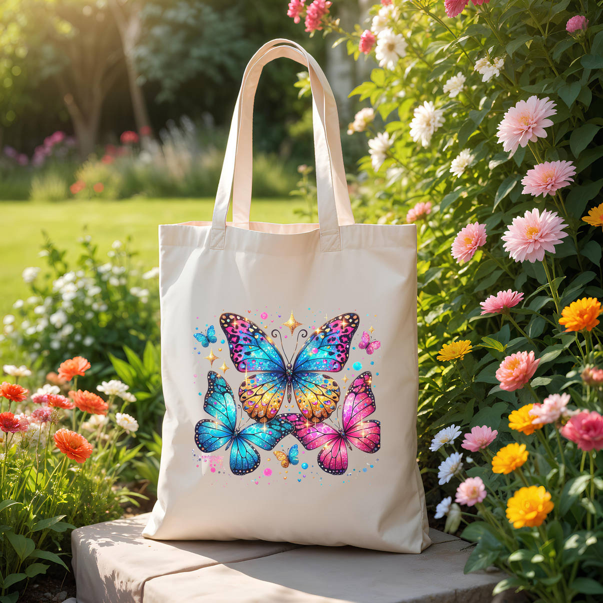 Glitter Butterfly Tote Bag – Colorful Aesthetic Gift for Girls & Butterfly Lovers - Design & Print Hub