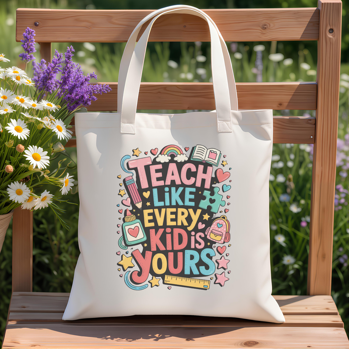 Teach Like Every Kid Is Yours Teacher Tote Bag | Cute Classroom Style Gift for Educators - Design & Print Hub